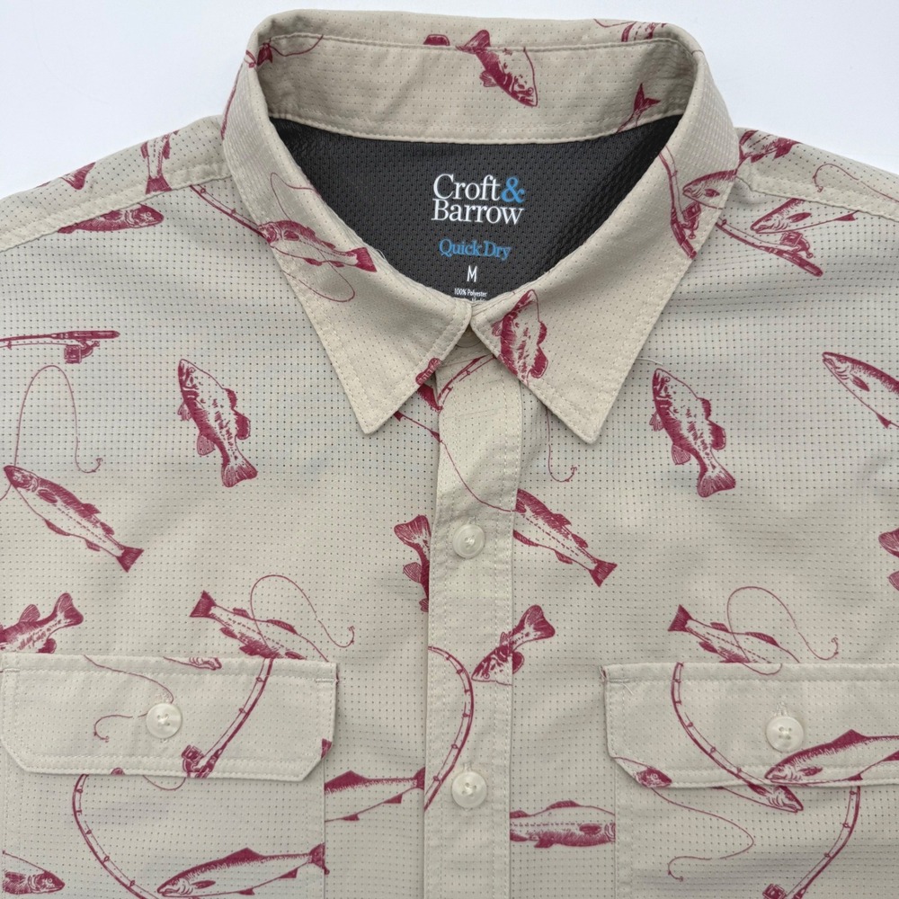 Croft & Barrow Button Down Mens M Tan Fishing Quick Dry Performance Short Sleeve